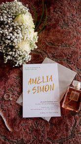 Bröllopskort "Spegelhuset Guld/Vit"